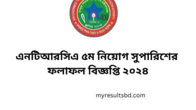 এনটিআরসিএ ৫ম নিয়োগ সুপারিশের ফলাফল বিজ্ঞপ্তি ২০২৪